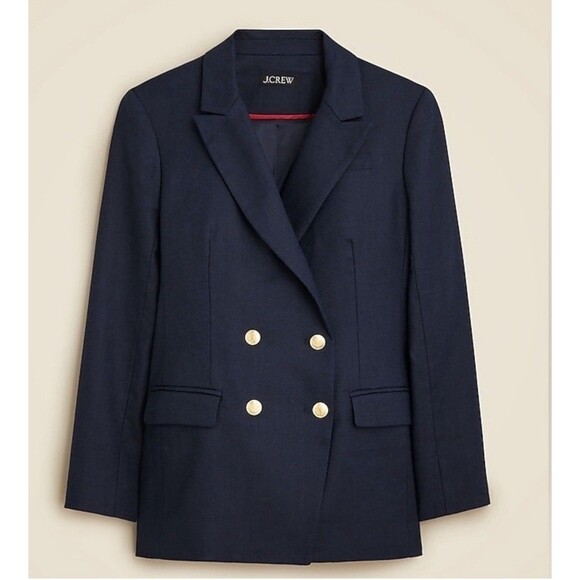 J.Crew 12 Greta Blazer Traveler Linen Blend Navy Blue Oversized Stretch Gold NWT - Picture 4 of 16